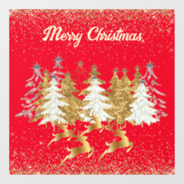 Vinilos Para Cristales Red Elegant Gold Silver Reindeers Christmas Trees