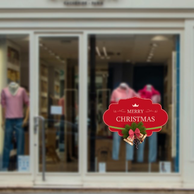Vinilos Para Cristales Red Merry Christmas Bell Holiday Vibes Store (Red Merry Christmas Bell Holiday Vibes Store Window Cling)