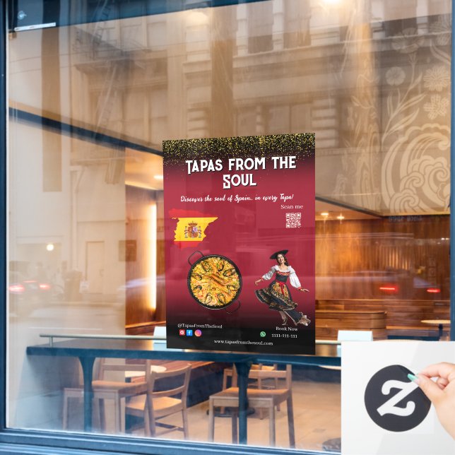 Vinilos Para Cristales Red Wine Tapas Dancer Spain Paella Restaurant (Ventana de cafetería)