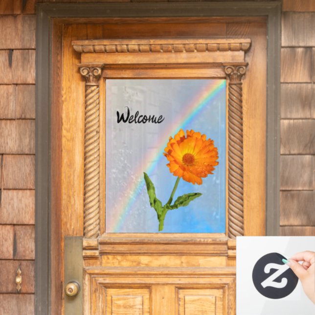 Vinilos Para Cristales Reloj de ventanas - Arcoiris y flor (Puerta de casa)