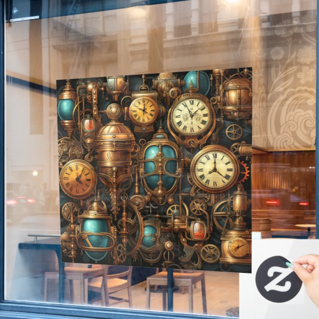 Vinilos Para Cristales Reloj de ventanas de bloques de vapor (Ventana de cafetería)