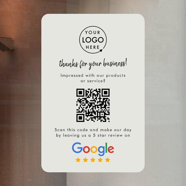 Vinilos Para Cristales Reseñas de Google | Código QR del enlace de reseña (Google Review interactive QR code window cling branded with your company logo.)