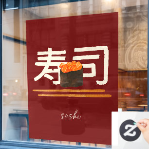 Vinilos Para Cristales Restaurante Sushi Salmón Caligrafía Japonesa
