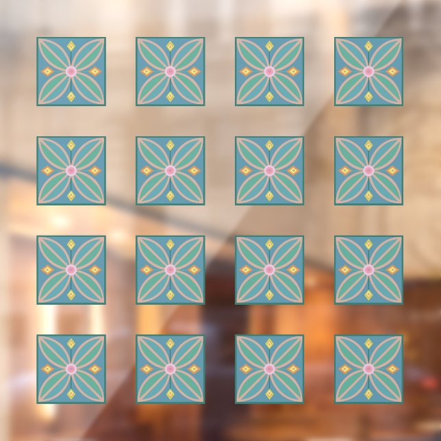 Vinilos Para Cristales Resumen Patrón de baldosas florales (Hoja 2)