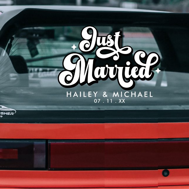 Vinilos Para Cristales Retro acaba de casarse con Boda (Retro Just Married Wedding Window Cling)