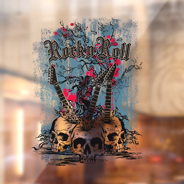 Vinilos Para Cristales Rock n Roll Guitar Skulls fuerte Metalizado (Hoja 2)