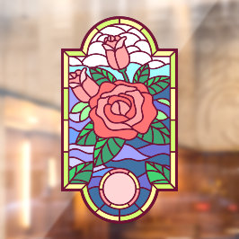 Vinilos Para Cristales Rosa floral Faux Stained Glass Decorativo