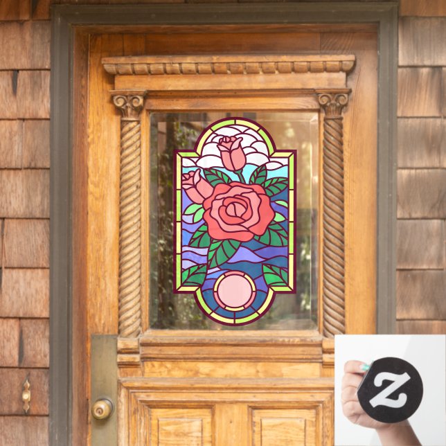 Vinilos Para Cristales Rosa floral Intimidad decorativa de vidrio manchad (Puerta de casa)