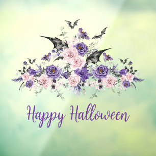Vinilos Para Cristales rosas florales de acuarela feliz halloween espeluz