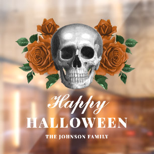 Vinilos Para Cristales Rosas góticas elegantes y feliz Halloween de cráne