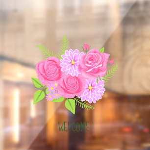 Vinilos Para Cristales Rosas y Dahlias Adhesivo para Ventana