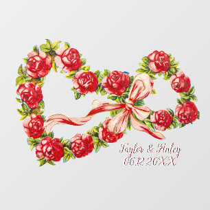 Vinilos Para Cristales Roses Rojos Floral Corazón de flores Wreath elegan