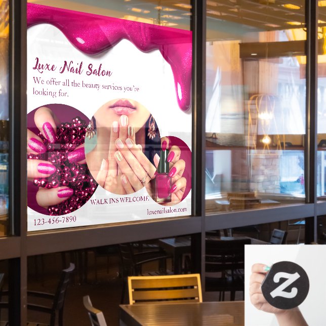 Vinilos Para Cristales Salón de Arte Nail Elegante personalizar Rosa (ventana del restaurante)