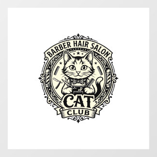 Vinilos Para Cristales Salón de Barbería Gato Divertido Gráfico - Barberí