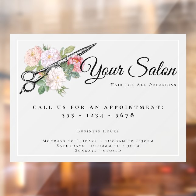 Vinilos Para Cristales Salón de pelo rosa Roses claro abriendo horas (Hoja 2)