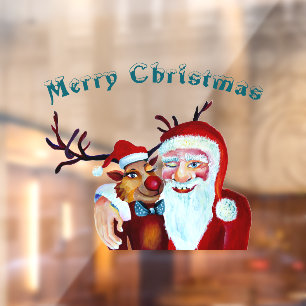 Vinilos Para Cristales Santa Claus con Rudolph el Ilustracion de los reno