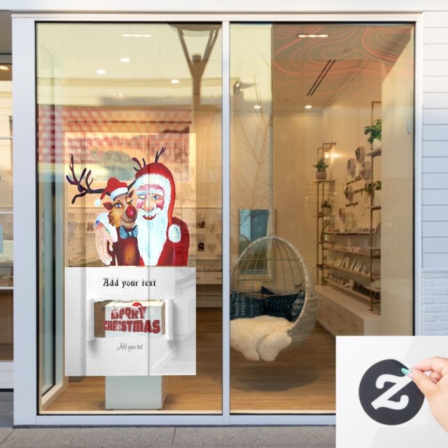 Vinilos Para Cristales Santa Claus con Rudolph el Ilustracion de los reno (Ventana de la tienda)