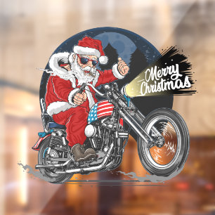 Vinilos Para Cristales Santa Claus divertido montando motocicleta en Navi