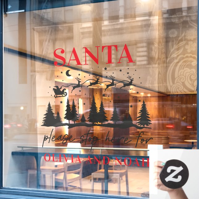 Vinilos Para Cristales Santa parada aquí Navidades personalizados moderno (Ventana de cafetería)