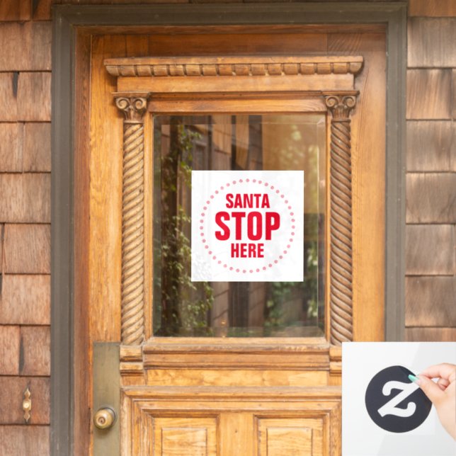 Vinilos Para Cristales Santa Stop Here rojo y blanco lindo divertido (Puerta de casa)