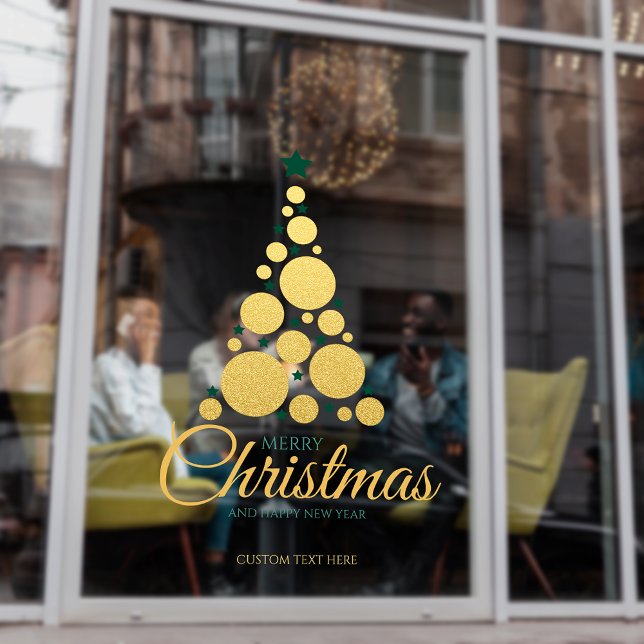 Vinilos Para Cristales Script Gold Moderno Árbol de Navidad vacaciones de (Script Gold Modern Christmas Tree Business Holiday Window Cling)