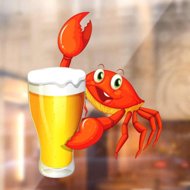 Vinilos Para Cristales Seafood Restaurant Cartoon Crab With Beer Decor (Hoja 2)
