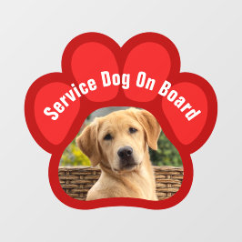 Vinilos Para Cristales Service Dog On Board Paw Print Photo Red