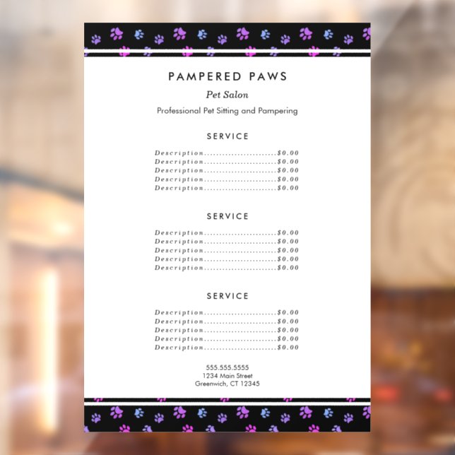 Vinilos Para Cristales Servicio profesional de salón de mascotas púrpura  (Hoja 2)