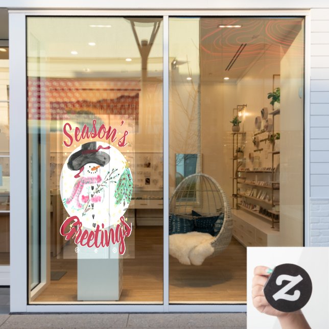Vinilos Para Cristales Shabby Chic Pink Artsy Snowman Window Cling (Ventana de la tienda)