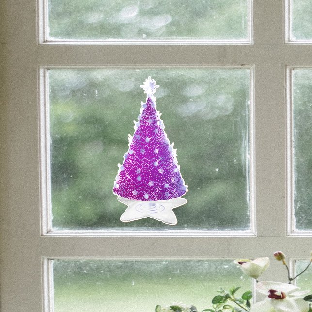 Vinilos Para Cristales Shiny Pink Silver Christmas Tree Star Shape Rug (Dark pink and silver shiny Christmas tree on white star shaped rug on window cling decoration.)
