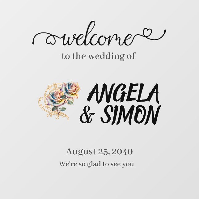 Vinilos Para Cristales Signo de bienvenida de Boda espejo. Personalizar. (Hoja)