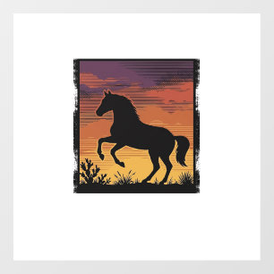 Vinilos Para Cristales Silueta de caballo de puesta de sol vintage grabad