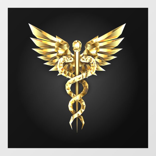 Vinilos Para Cristales Símbolo poligonal de oro Caduceus (Hoja)