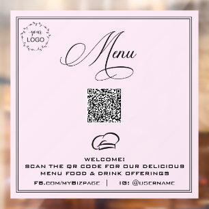 Vinilos Para Cristales *~* Simple MENU Mínimo QR Pastel Ventana Cling