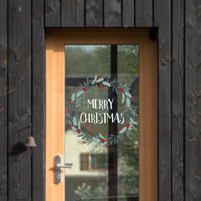 Vinilos Para Cristales Simple Merry Christmas Flower Wreath Shop (Simple Merry Christmas Flower Wreath Shop Window Cling)