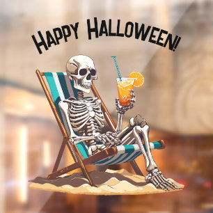 Vinilos Para Cristales Skeleton Beach Lounging Halloween