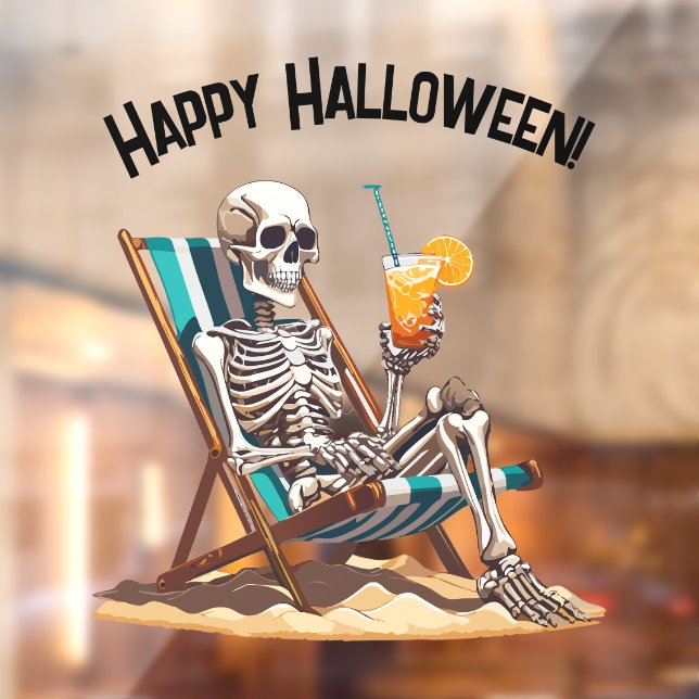Vinilos Para Cristales Skeleton Beach Lounging Halloween (Hoja 2)
