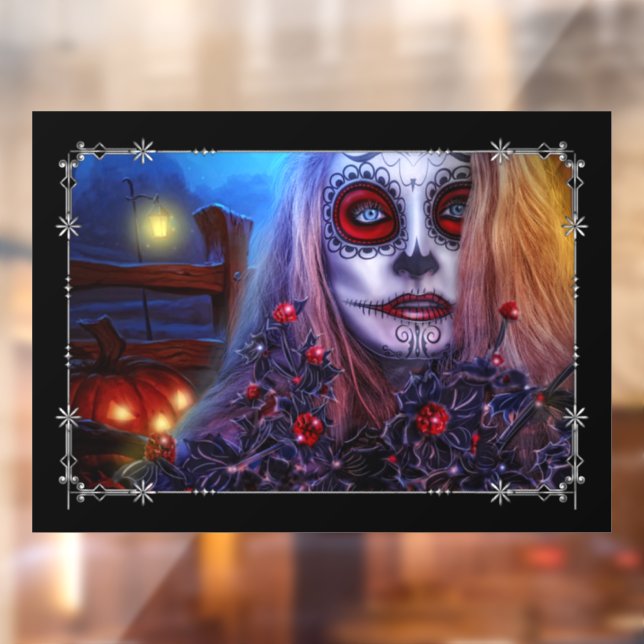 Vinilos Para Cristales Skull Woman and Black Holly (Hoja 2)