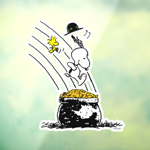 Vinilos Para Cristales Snoopy saltando a la olla de oro