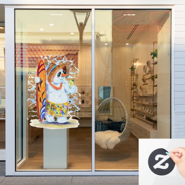 Vinilos Para Cristales Snowman Surfer Funny Window Cling (Ventana de la tienda)