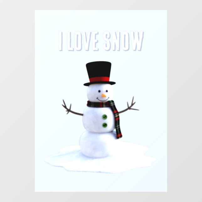 Vinilos Para Cristales Snowman with hat and scarf. I Love Snow (Hoja)