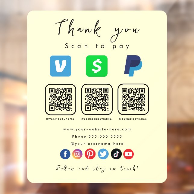 Vinilos Para Cristales Soft Groovy Multi QR Code Paypal Venmo Cash App (Hoja 2)