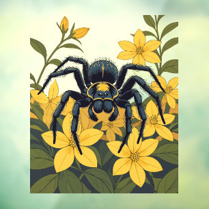 Vinilos Para Cristales Spider Lobo Gigante Rodeado De Jazmín Amarillo
