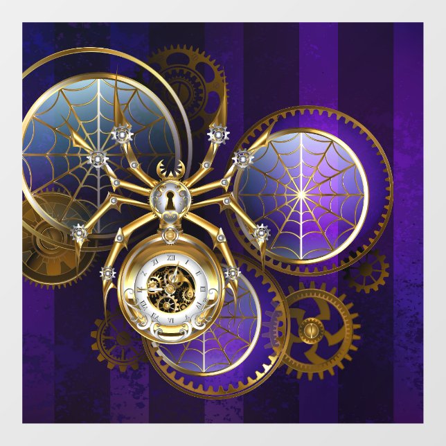 Vinilos Para Cristales Spider Steampunk sobre fondo morado (Hoja)