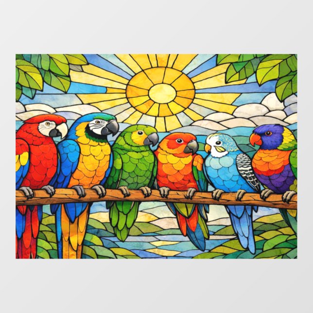 Vinilos Para Cristales Stained-Glass Parrots Home Window Cling (Hoja)