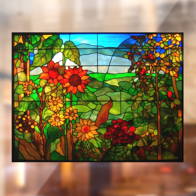 Vinilos Para Cristales Sunflower In The Garden Faux StainGlass (Hoja 2)