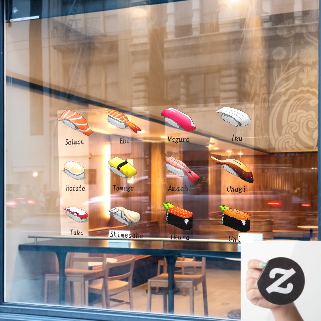Vinilos Para Cristales Sushi Comida japonesa Alimentos japoneses Pescado  (Ventana de cafetería)
