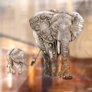 Vinilos Para Cristales Swirly Elephant Family