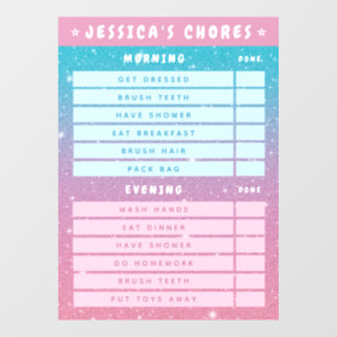 Vinilos Para Cristales Tareas Diarias Niñas Rosa Azul Brillante Cute