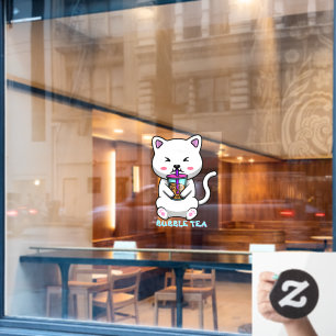 Vinilos Para Cristales Té de Leche Boba Gato Lindo Dibujo Animado Negocio